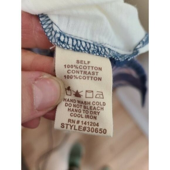 Hem & Thread Womens BOHO Henley Top Small Navy Cream Plaid Long Sleeve Casual - Picture 5 of 5